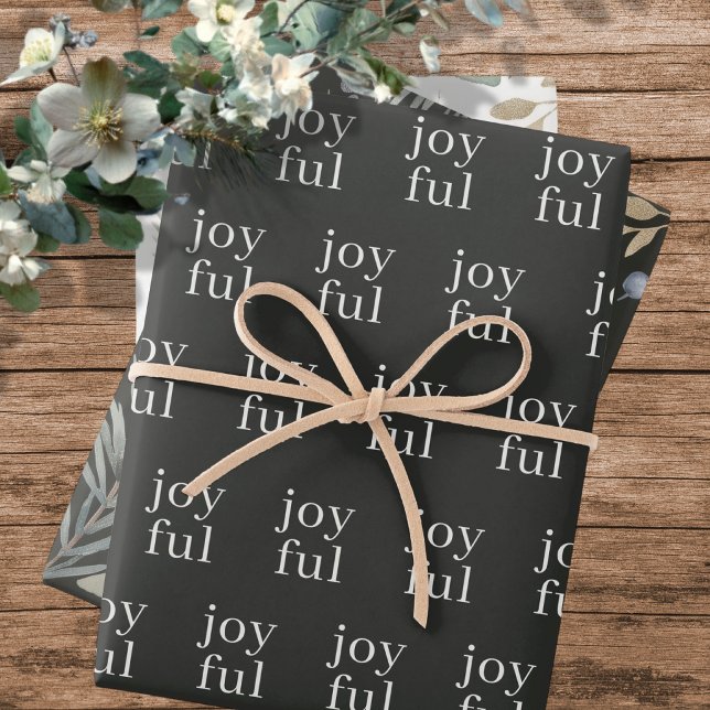 Joyful Botanical Christmas Personalised Wrapping Paper Sheet (Joyful Botanical Christmas Personalized Wrapping Paper Sheets by Ricaso. 3 different styles)