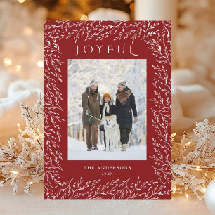 Joyful Botanical Christmas Photo Hunter Red Holiday Card