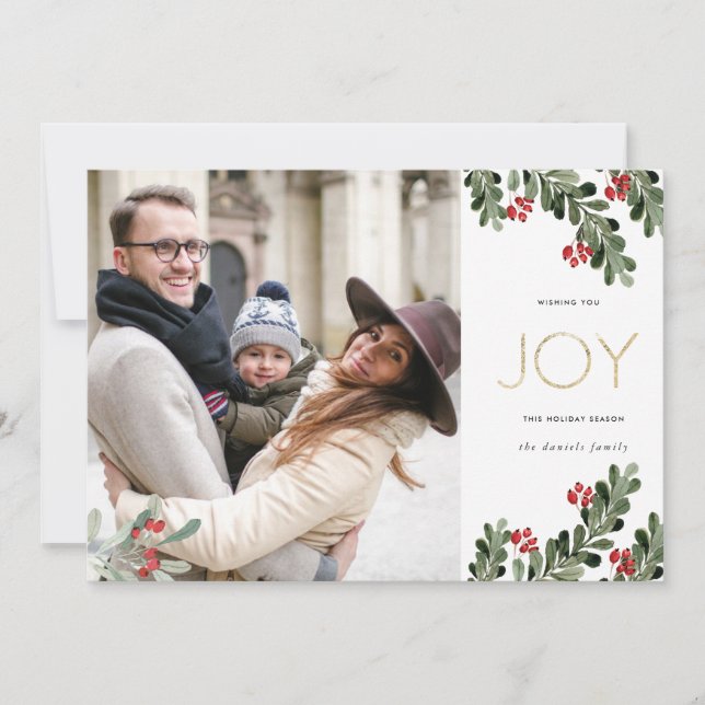 Joyful Boughs of Holly | Gold Foil Holiday Card (Front)