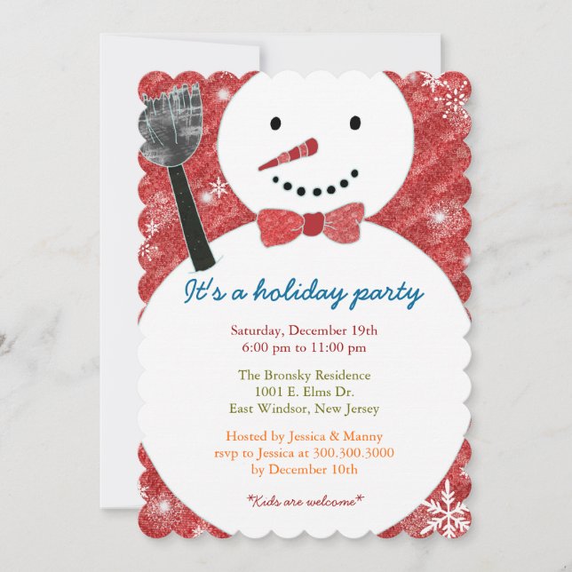 Joyful Bow Tie Snowman Holiday Party Invitation (Front)