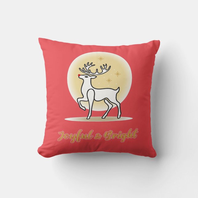 Joyful & Bright Christmas Reindeer Cushion (Front)