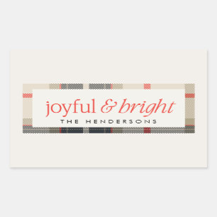 Joyful & Bright Cosy Winter Plaid Holiday Gift Rectangular Sticker