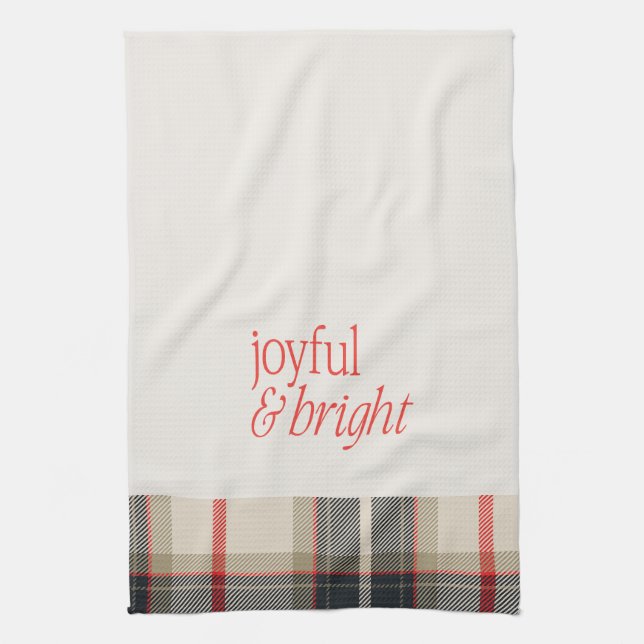 Joyful & Bright Cosy Winter Plaid Holiday Tea Towel (Vertical)