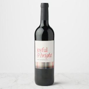 Joyful & Bright Cosy Winter Plaid Holiday  Wine Label