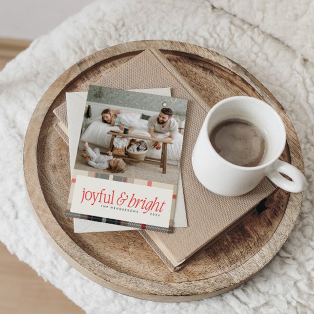 Joyful & Bright Cosy Winter Plaid Photo Holiday Card (Joyful & Bright Cozy Winter Plaid Holiday Photo Card)