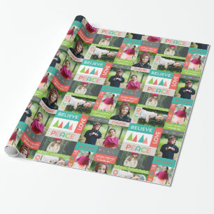 Joyful & Bright Holiday 5 Photo Collage Gift Wrap