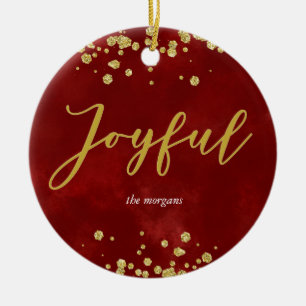 Joyful Burgundy Holiday Photo Ornament