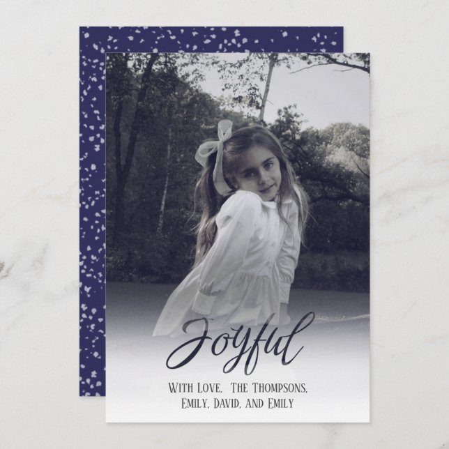 Joyful Calligraphy Christmas Photo Card 1 Photo (Front/Back)