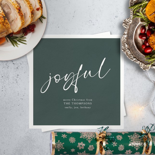 Joyful Calligraphy Merry Christmas Green Napkin (Creator Uploaded)