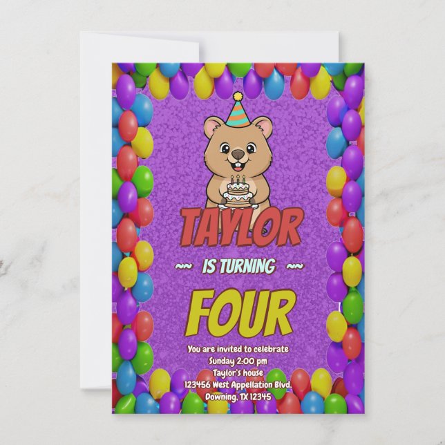 Joyful Capybara Birthday Invite (Front)