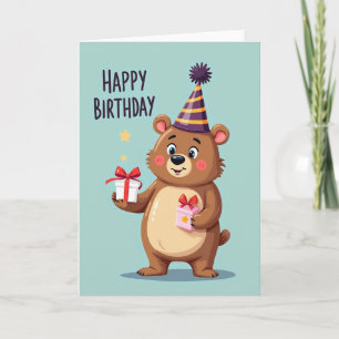 Joyful Cartoon Bear Birthday Card