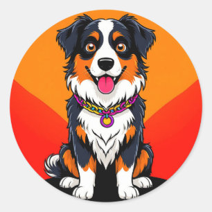 Joyful Cartoon Dog Illustration Classic Round Sticker