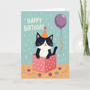 Joyful Cat Party Hat Card