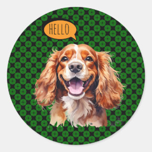 Joyful Cavalier King Charles Spaniel in Watercolor Classic Round Sticker
