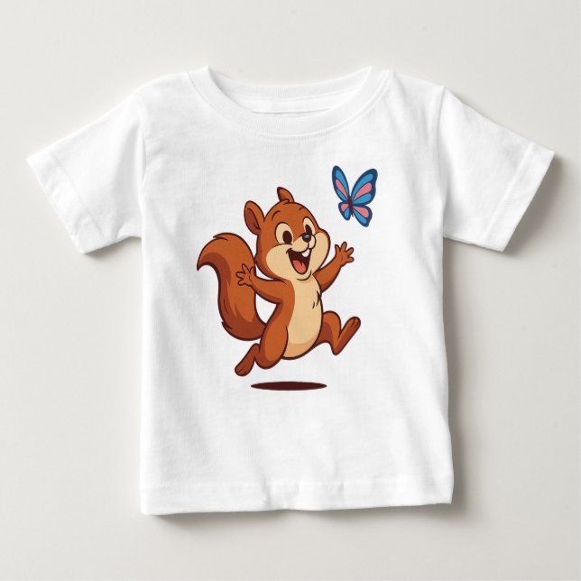 Joyful Chase – Happy Squirrel & Butterfly Baby T-Shirt (Front)