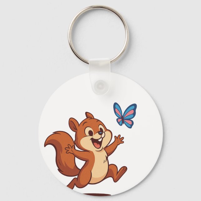 Joyful Chase – Happy Squirrel & Butterfly Key Ring (Back)