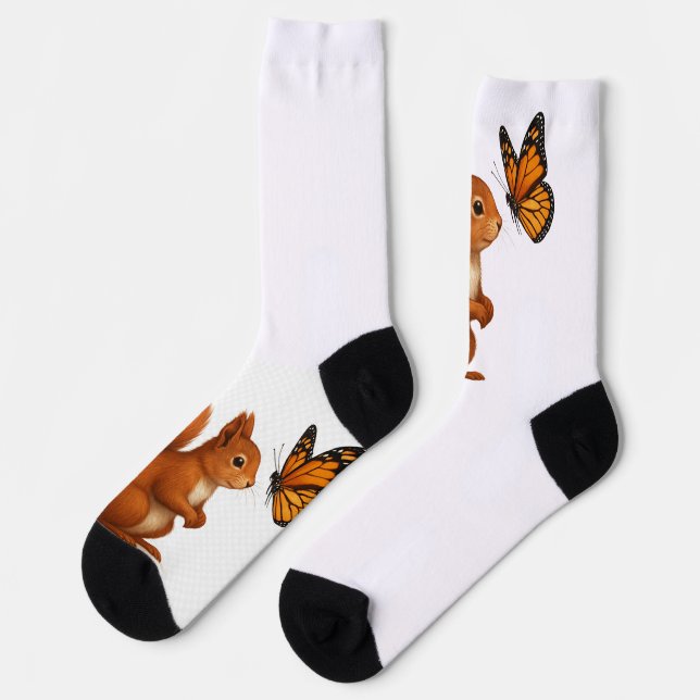 Joyful Chase – Happy Squirrel & Butterfly Socks (Left)