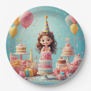 Joyful Child Celebrating Birthday with Cake Paper Plate