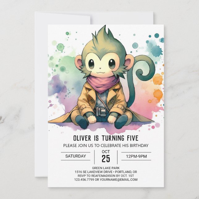 Joyful Children Monkey Birthday Invitation (Front)