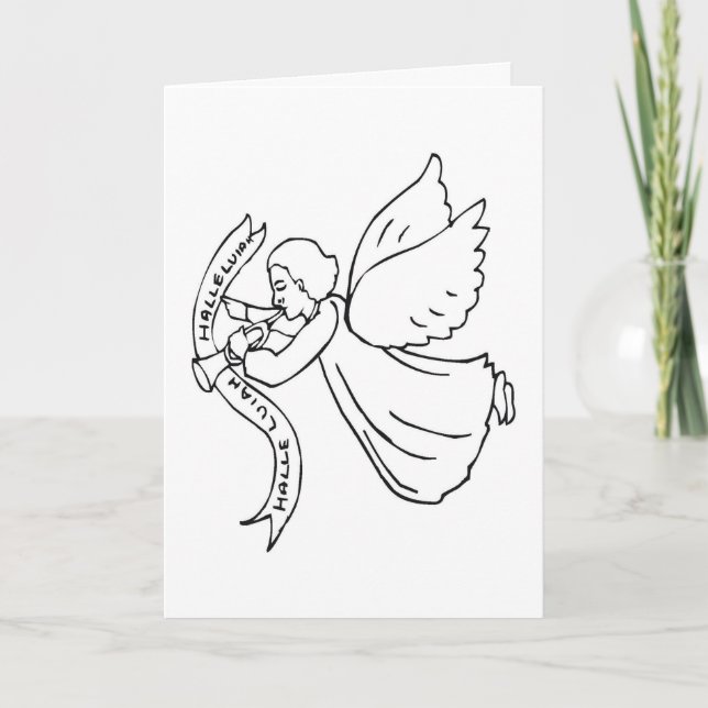 Joyful Christmas Angel Black White Sketch Holidays Holiday Card (Front)