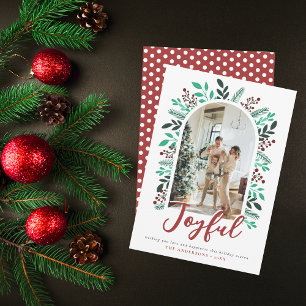 Joyful Christmas Arch Berries Foliage Photo Holiday Card