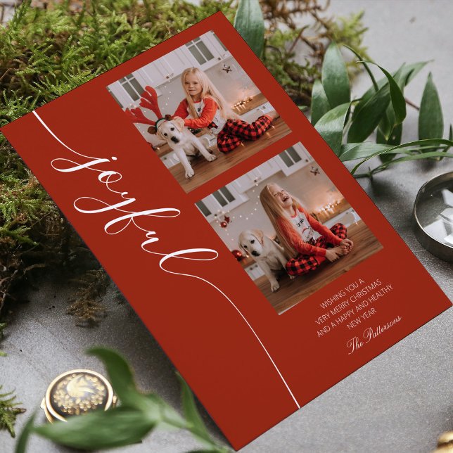 Joyful Christmas Calligraphy Script Photo Picture Holiday Card (Creator Uploaded)