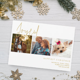 Joyful Christmas Elegant Fake Gold Effect 3 Photos Holiday Card