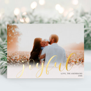 Joyful Christmas Elegant white gold foil photo  Foil Holiday Card