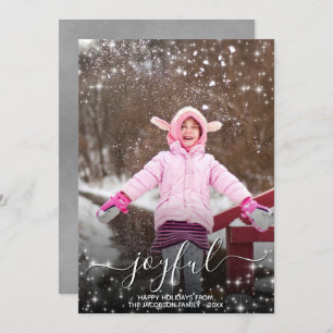 Joyful Christmas Festive Stars Photo Grey Holiday Card