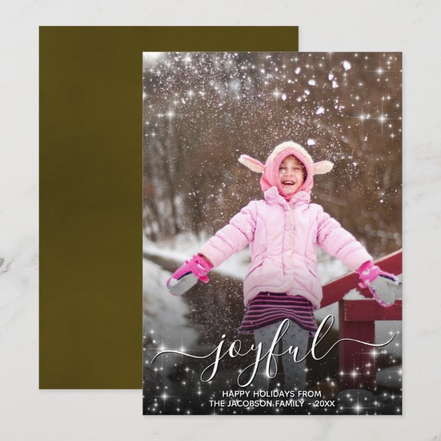 Joyful Christmas Festive Stars Photo Overlay Gold Holiday Card (Front/Back)