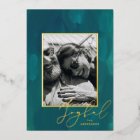 Joyful Christmas. Gold abstract green oil brush