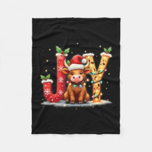 Joyful Christmas Highland Cow Family Funny Matchin Fleece Blanket