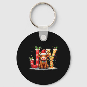 Joyful Christmas Highland Cow Family Funny Matchin Key Ring