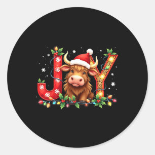 Joyful Christmas Highland Cow Funny Family Matchin Classic Round Sticker