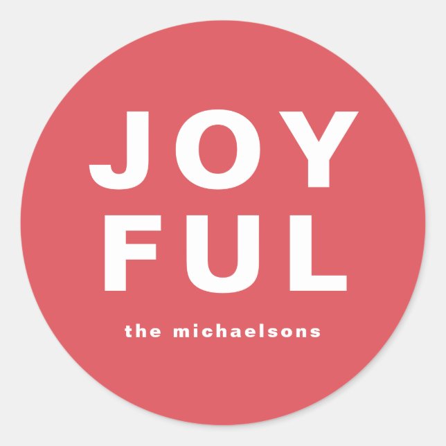 Joyful Christmas Holiday with Name Red Classic Round Sticker (Front)