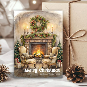 Joyful Christmas interior card vintage holiday tag