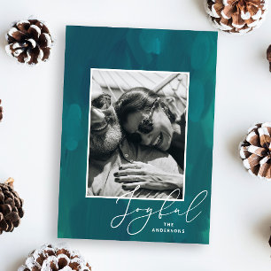 Joyful Christmas. Modern abstract green oil brush Holiday Card