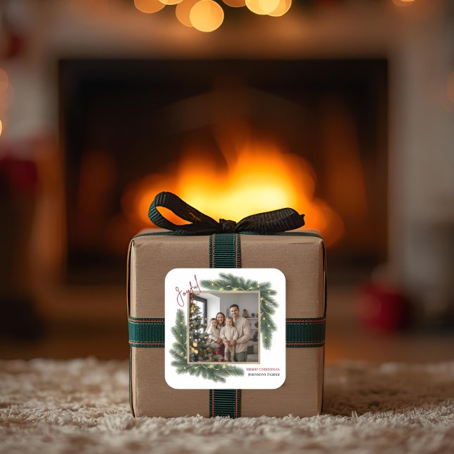 Joyful Christmas Personalised Family Photo Sticker (Creator Uploaded)