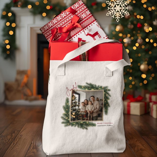 Joyful Christmas Personalized Family Photo  Tote Bag (Creator Uploaded)