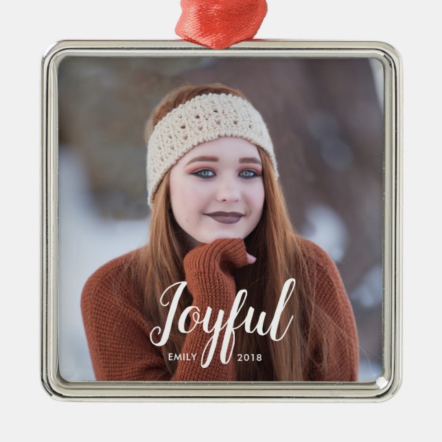 Joyful Christmas | Photo Metal Ornament (Front)