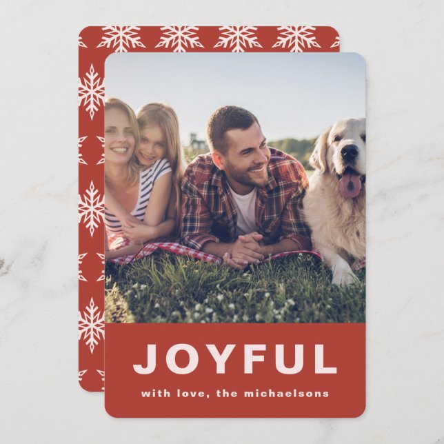 Joyful Christmas Red Snowflake Photo Holi Holiday Card (Front/Back)
