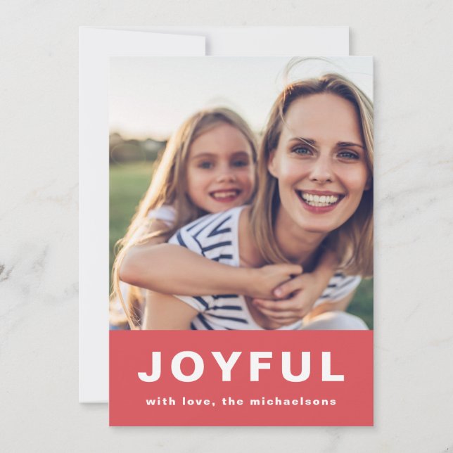 Joyful Christmas Red Two Photo Collage Holiday Card (Front)