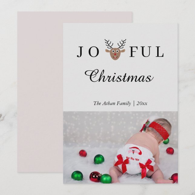 Joyful Christmas Reindeer Holiday Photo Card (Front/Back)