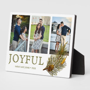 Joyful Christmas Rustic Pine Sprig Photo Collage Plaque