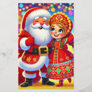 Joyful Christmas Scene Featuring Santa Stationery