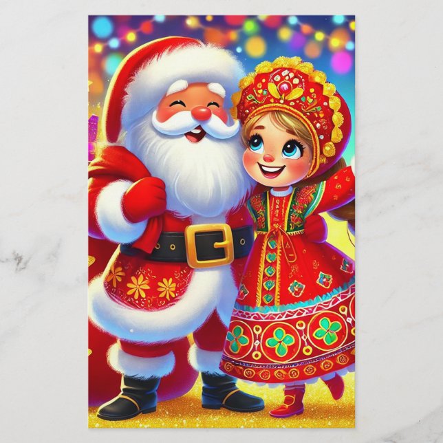 Joyful Christmas Scene Featuring Santa Stationery (Front)