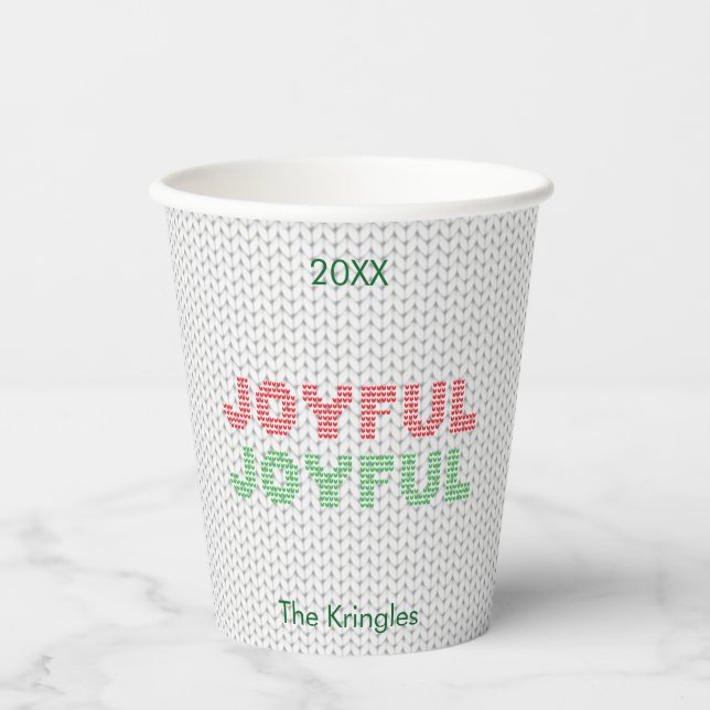 Joyful Christmas Sweater Typography Paper Cups (Front)