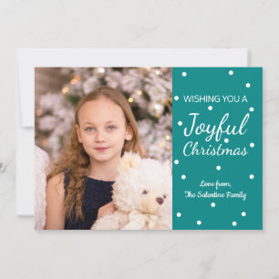 Joyful Christmas Teal Four Holiday Photos Card