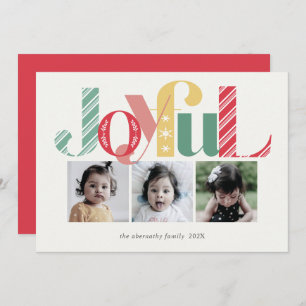 Joyful Christmas Three Photo Bright Colours Holiday Card