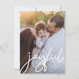 Joyful Christmas Trendy Handwriting Script Photo Holiday Card